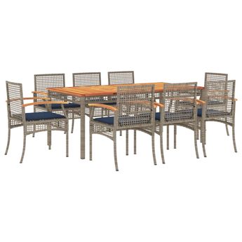 vidaXL 9 Piece Patio Dining Set with Cushions Gray Poly Rattan