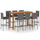 vidaXL 9 Piece Patio Bar Set with Cushions Gray