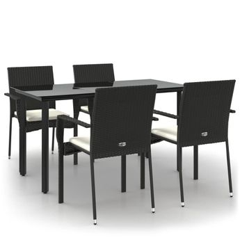 vidaXL 5 Piece Garden Dining Set with Cushions Black Poly Rattan