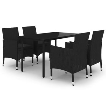 vidaXL 5 Piece Garden Dining Set with Cushions Poly Rattan and Glass