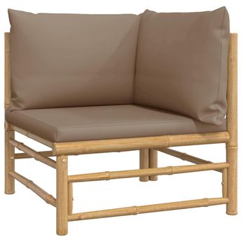 vidaXL Garden Corner Sofa with Taupe Cushions Bamboo