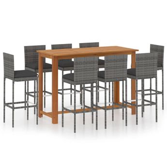 vidaXL 9 Piece Patio Bar Set with Cushions Gray