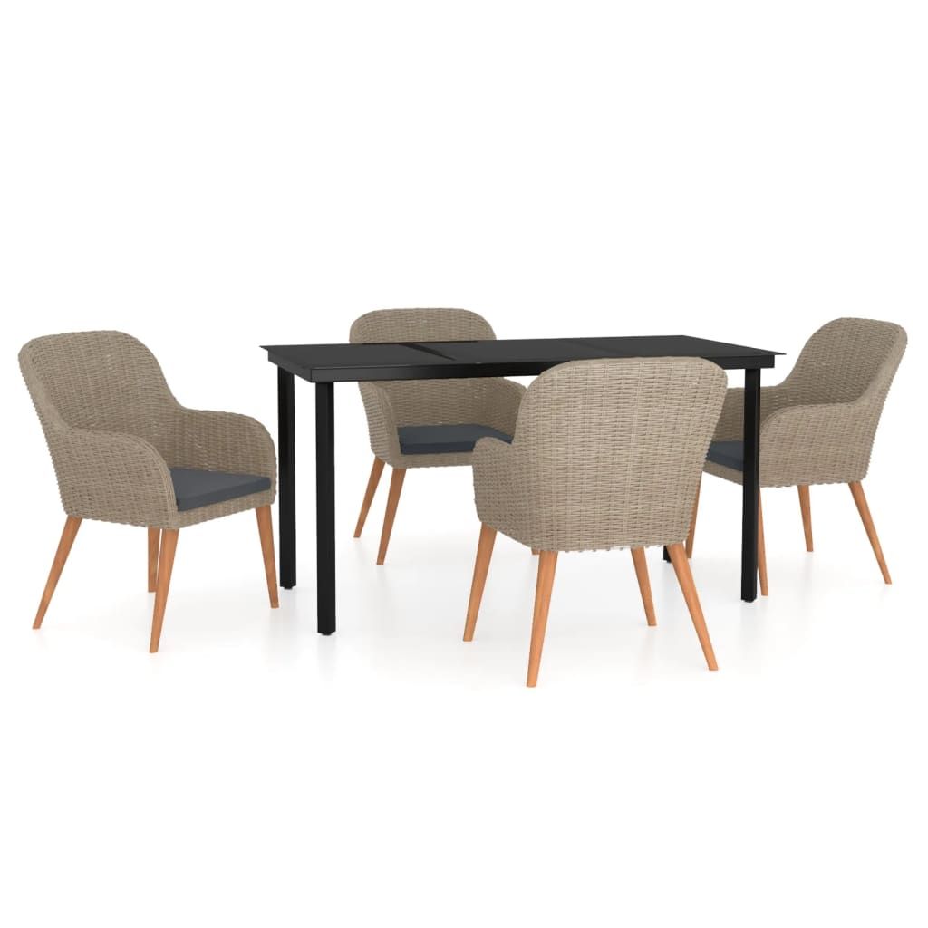 vidaXL 5 Piece Patio Dining Set with Cushions Brown