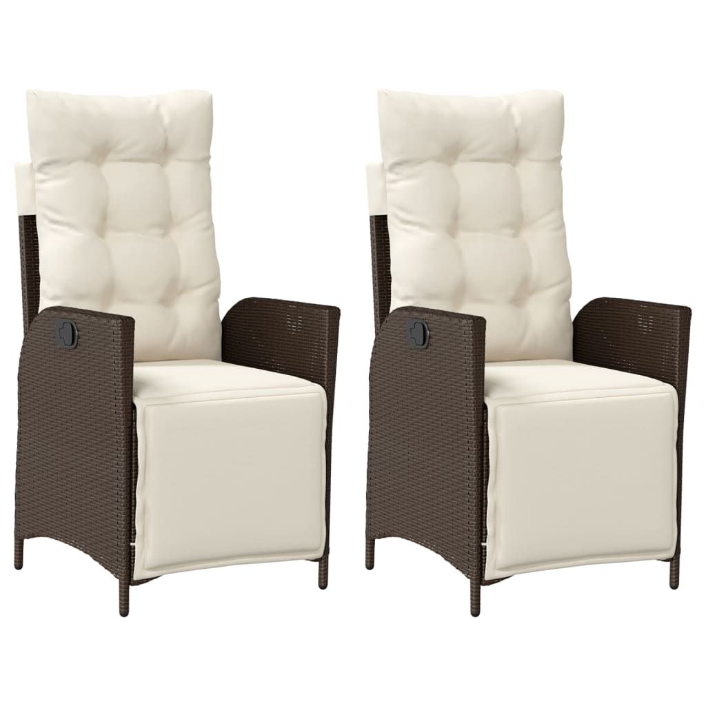 vidaXL Reclining Garden Chairs 2 pcs with Footrest Brown Poly Rattan
