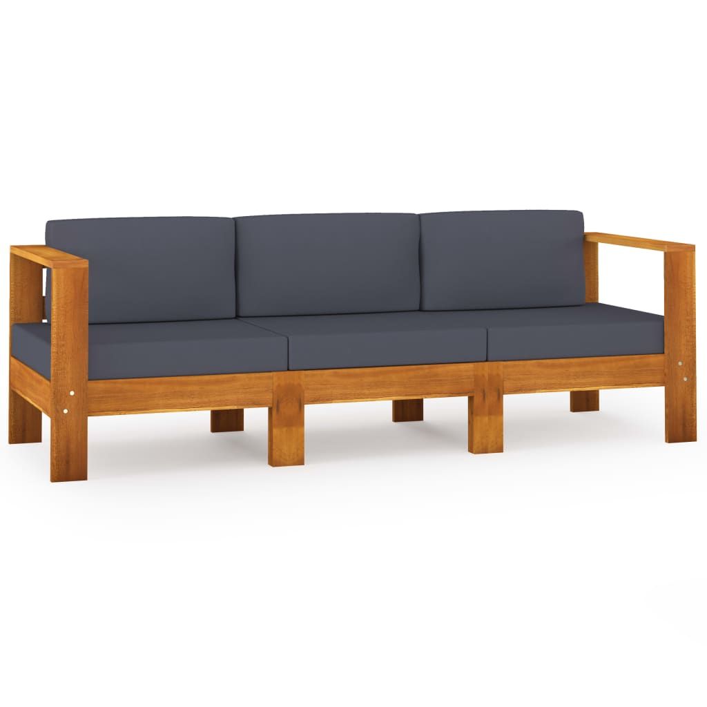 vidaXL 3-Seater Patio Sofa with Dark Gray Cushions Acacia Wood