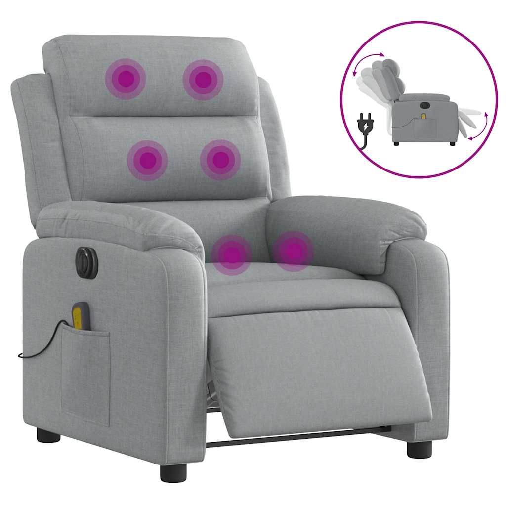vidaXL Electric Massage Recliner Chair Light Gray Fabric