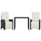 vidaXL 3 Piece Garden Dining Set with Cushions Black Poly Rattan