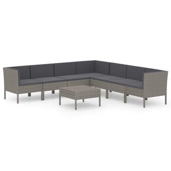 vidaXL 8 Piece Patio Lounge Set with Cushions Poly Rattan Gray