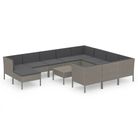 vidaXL 12 Piece Garden Lounge Set with Cushions Poly Rattan Grey
