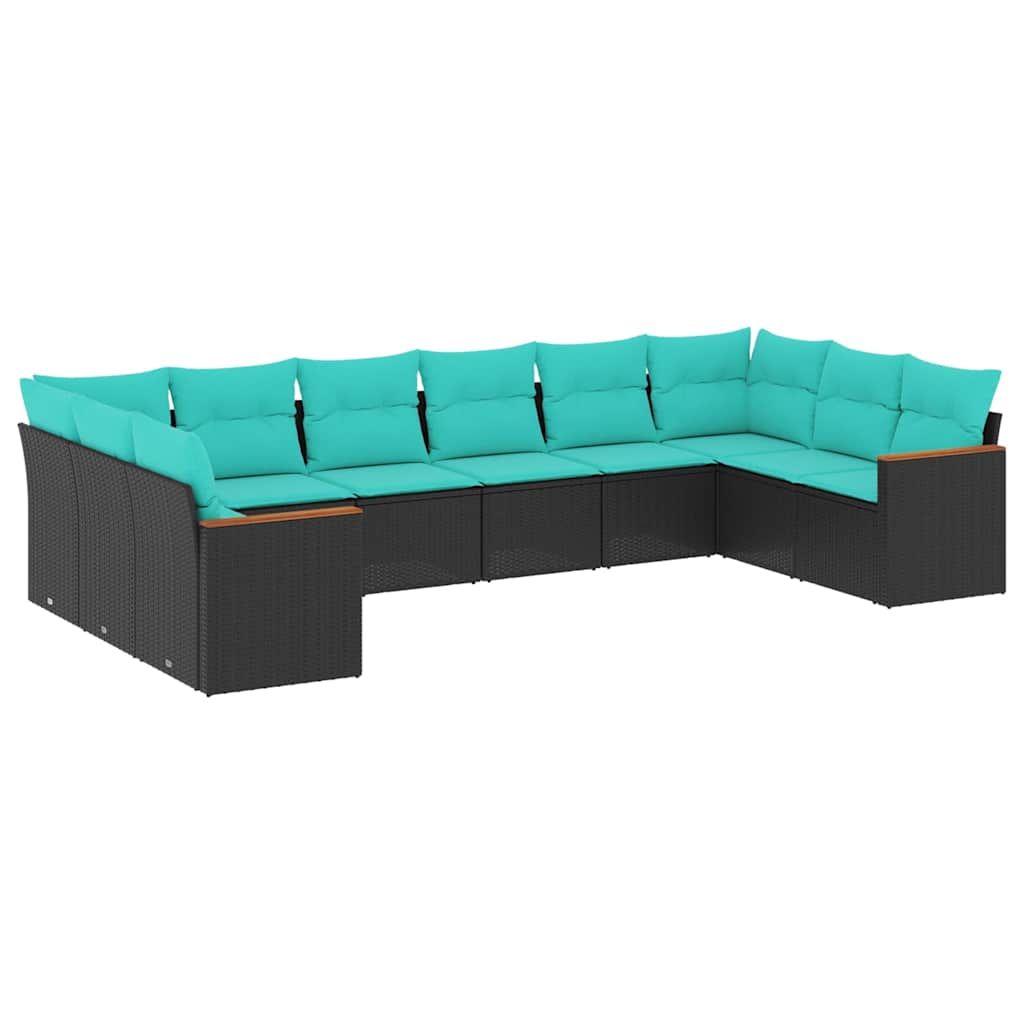 vidaXL 10 Piece Garden Sofa Set with Cushions Black Poly Rattan