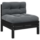 vidaXL Patio Middle Sofa with Cushions Black Solid Pinewood