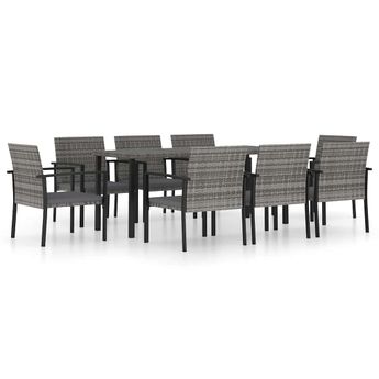 vidaXL 9 Piece Garden Dining Set Poly Rattan Grey