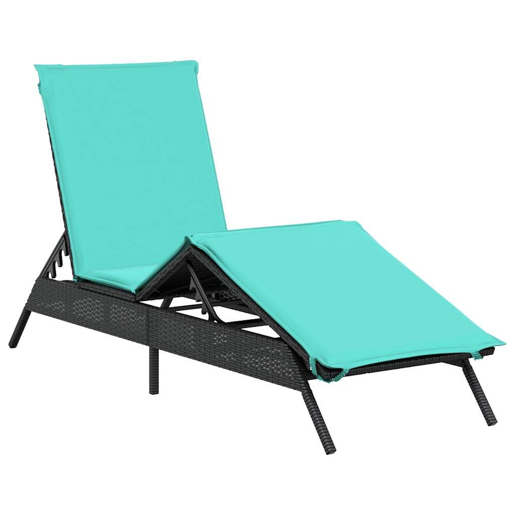 vidaXL Sun Lounger with Cushion Black Poly Rattan