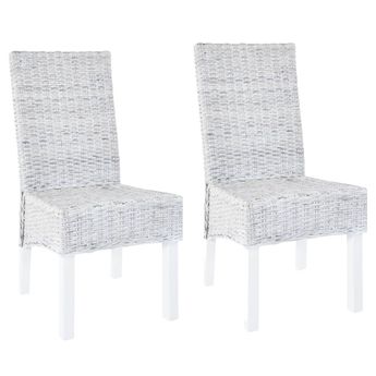 vidaXL Dining Chairs 2 pcs Light Brown Kubu Rattan and Mahogany Wood