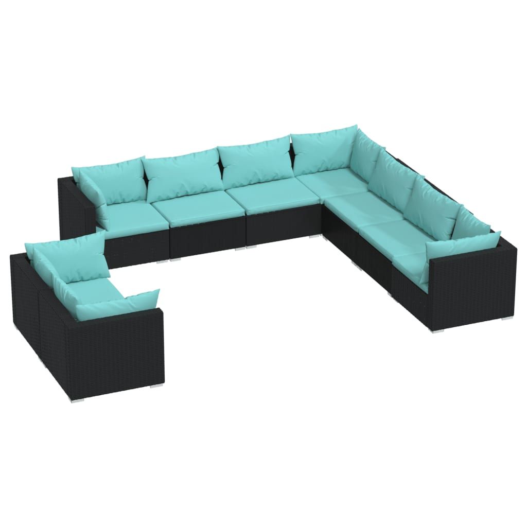 vidaXL 9 Piece Garden Lounge Set with Cushions Black Poly Rattan