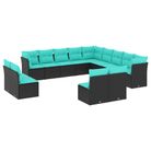 vidaXL 13 Piece Garden Sofa Set with Cushions Black Poly Rattan