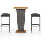 vidaXL 3 Piece Garden Bar Set with Cushions Poly Rattan Grey