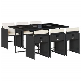 vidaXL 7 Piece Patio Dining Set with Cushions Black Poly Rattan