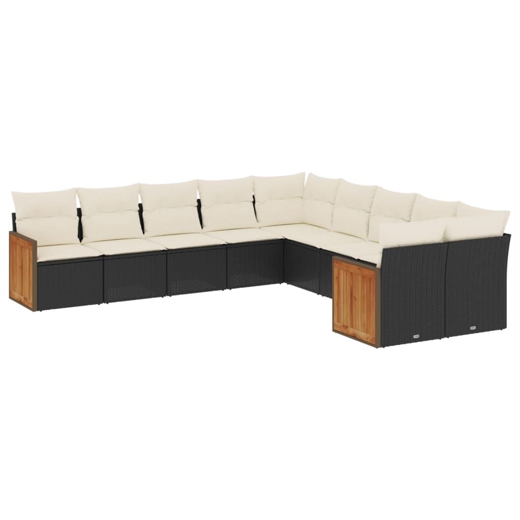 vidaXL 10 Piece Garden Sofa Set with Cushions Black Poly Rattan