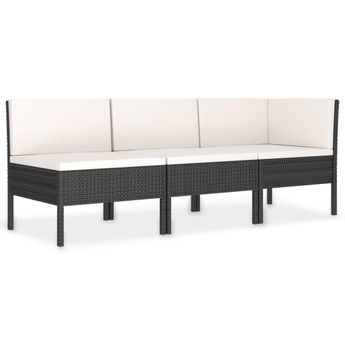vidaXL 3 Piece Garden Lounge Set with Cushions Poly Rattan Black