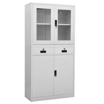 vidaXL Office Cabinet Light Grey 90x40x180 cm Steel and Tempered Glass