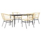 vidaXL 5 Piece Garden Dining Set with Cushions Brown Poly Rattan Glass