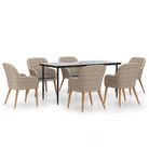 vidaXL 7 Piece Patio Dining Set with Cushions Brown