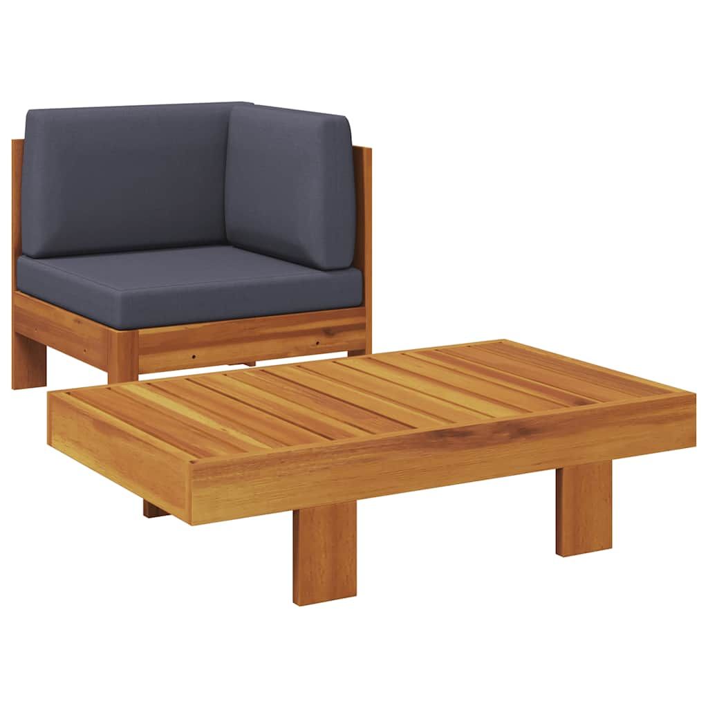 vidaXL 2 Piece Garden Lounge Set with Dark Grey Cushions Acacia Wood