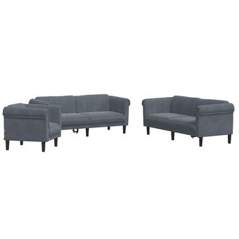 vidaXL 3 Piece Sofa Set Dark Gray Velvet