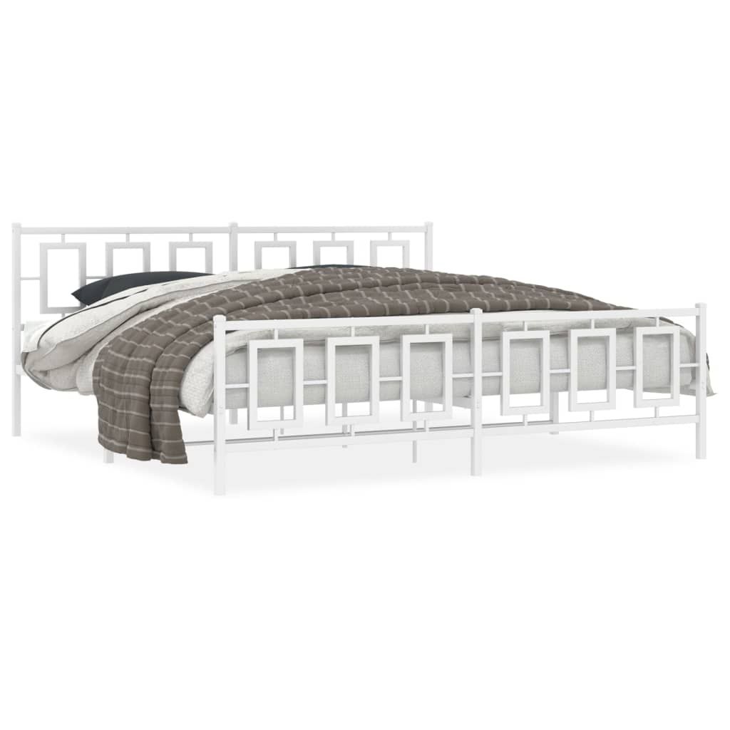 vidaXL Metal Bed Frame without Mattress with Footboard White 76"x79.9"
