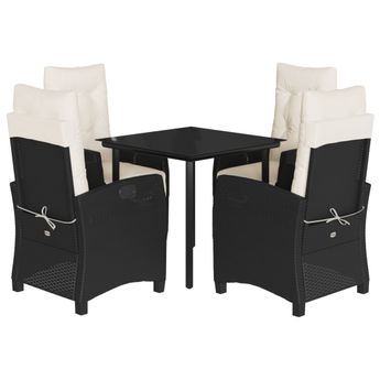 vidaXL 5 Piece Garden Dining Set with Cushions Black Poly Rattan