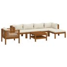 vidaXL 7 Piece Patio Lounge Set with Cream Cushion Solid Acacia Wood
