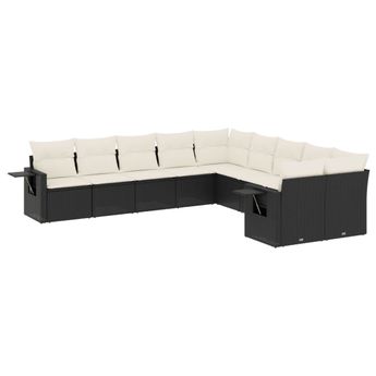 vidaXL 10 Piece Garden Sofa Set with Cushions Black Poly Rattan