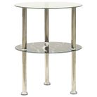 vidaXL 2-Tier Side Table Transparent & Black Marble 15" Tempered Glass