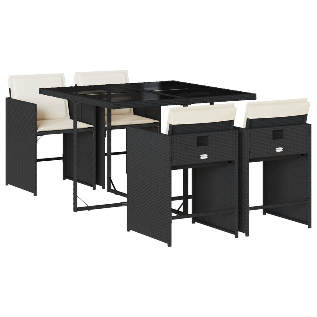 vidaXL 5 Piece Patio Dining Set with Cushions Black Poly Rattan