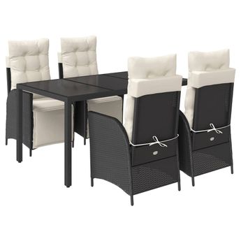 vidaXL 5 Piece Garden Dining Set with Cushions Black Poly Rattan