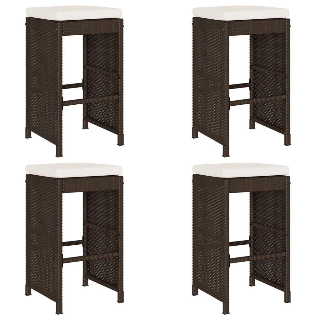vidaXL Patio Bar Stools with Cushions 4 pcs Brown Poly Rattan