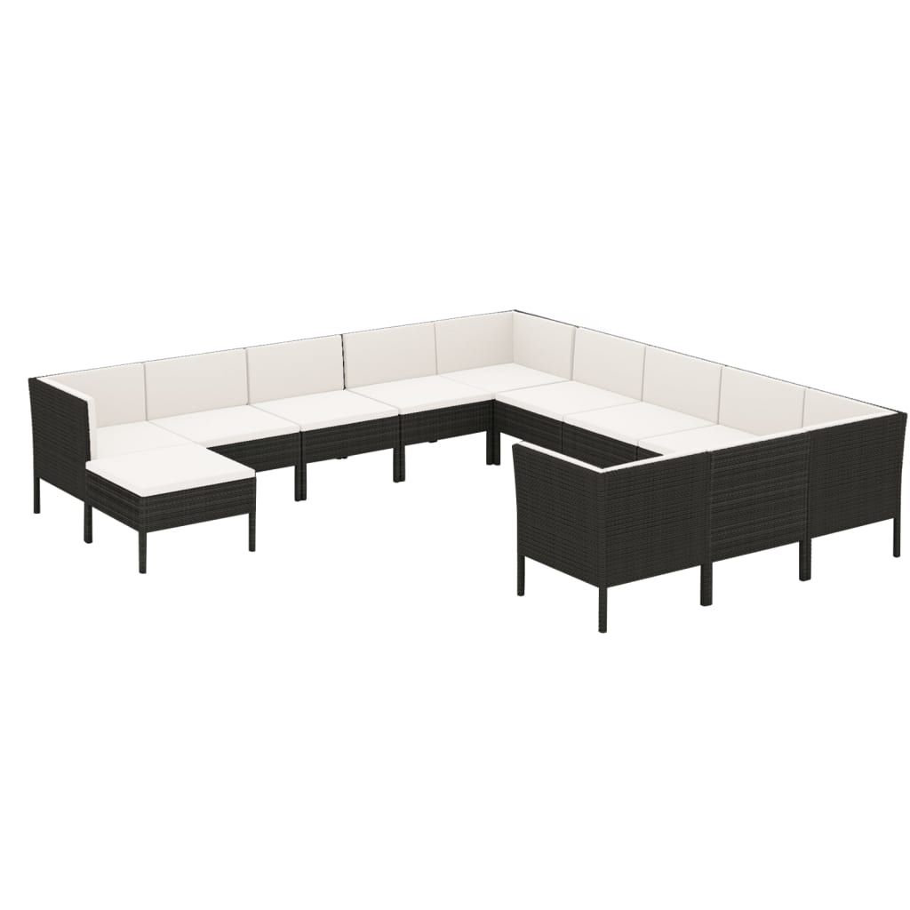 vidaXL 12 Piece Garden Lounge Set with Cushions Poly Rattan Black