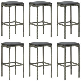 vidaXL Bar Stools with Cushions 6 pcs Grey Poly Rattan