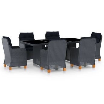 vidaXL 7 Piece Patio Dining Set with Cushions Poly Rattan Dark Gray