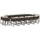 vidaXL 15 Piece Patio Dining Set with Cushions Brown Poly Rattan