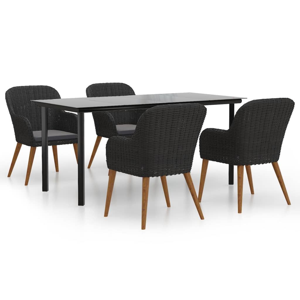 vidaXL 5 Piece Patio Dining Set with Cushions Black