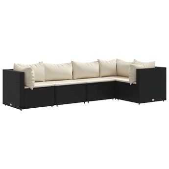 vidaXL 5 Piece Garden Lounge Set with Cushions Black Poly Rattan