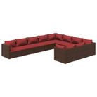 vidaXL 10 Piece Patio Lounge Set with Cushions Poly Rattan Brown