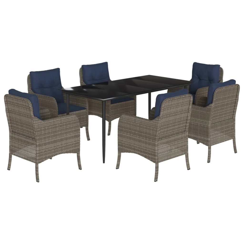 vidaXL 7 Piece Garden Dining Set with Cushions Grey Poly Rattan