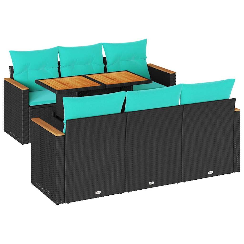 vidaXL 7 Piece Garden Sofa Set with Cushions Black Poly Rattan