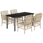 vidaXL 5 Piece Garden Dining Set with Cushions Beige Poly Rattan