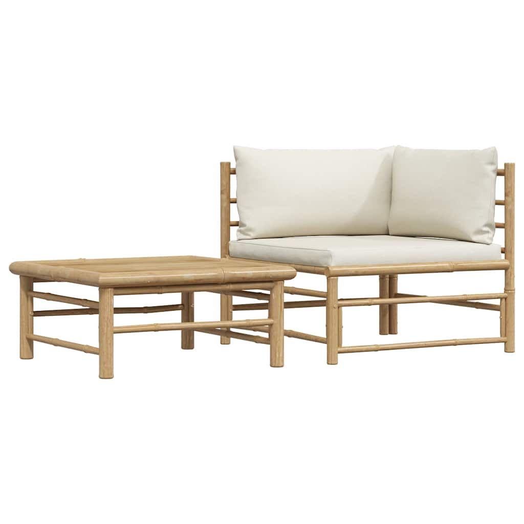 vidaXL 2 Piece Garden Lounge Set with Cream White Cushions Bamboo