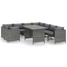 vidaXL 9 Piece Patio Lounge Set with Cushions Poly Rattan Gray