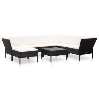 vidaXL 8 Piece Patio Lounge Set with Cushions Poly Rattan Black